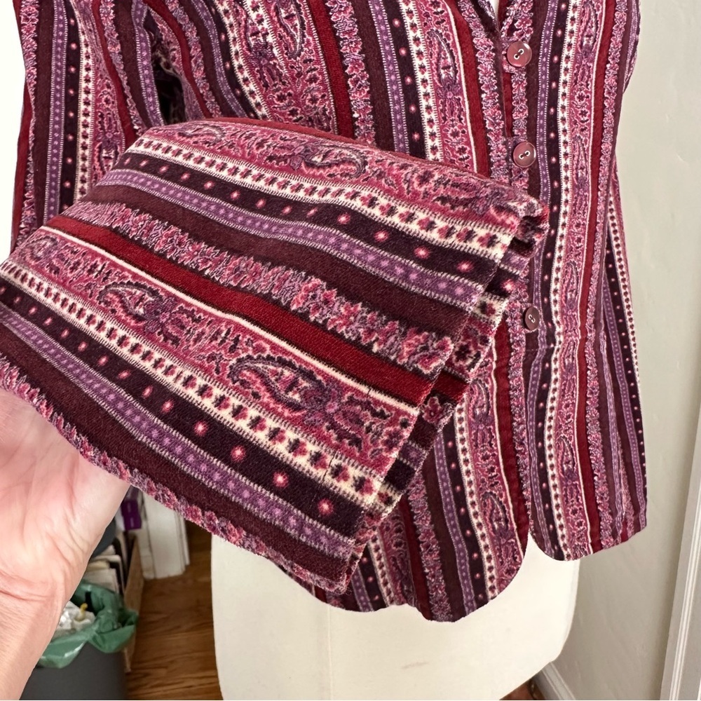 Vintage Inspired Boho Purple Velvet Stripe Blazer Jacket Hippie Retro 70s Small - Picture 11 of 13